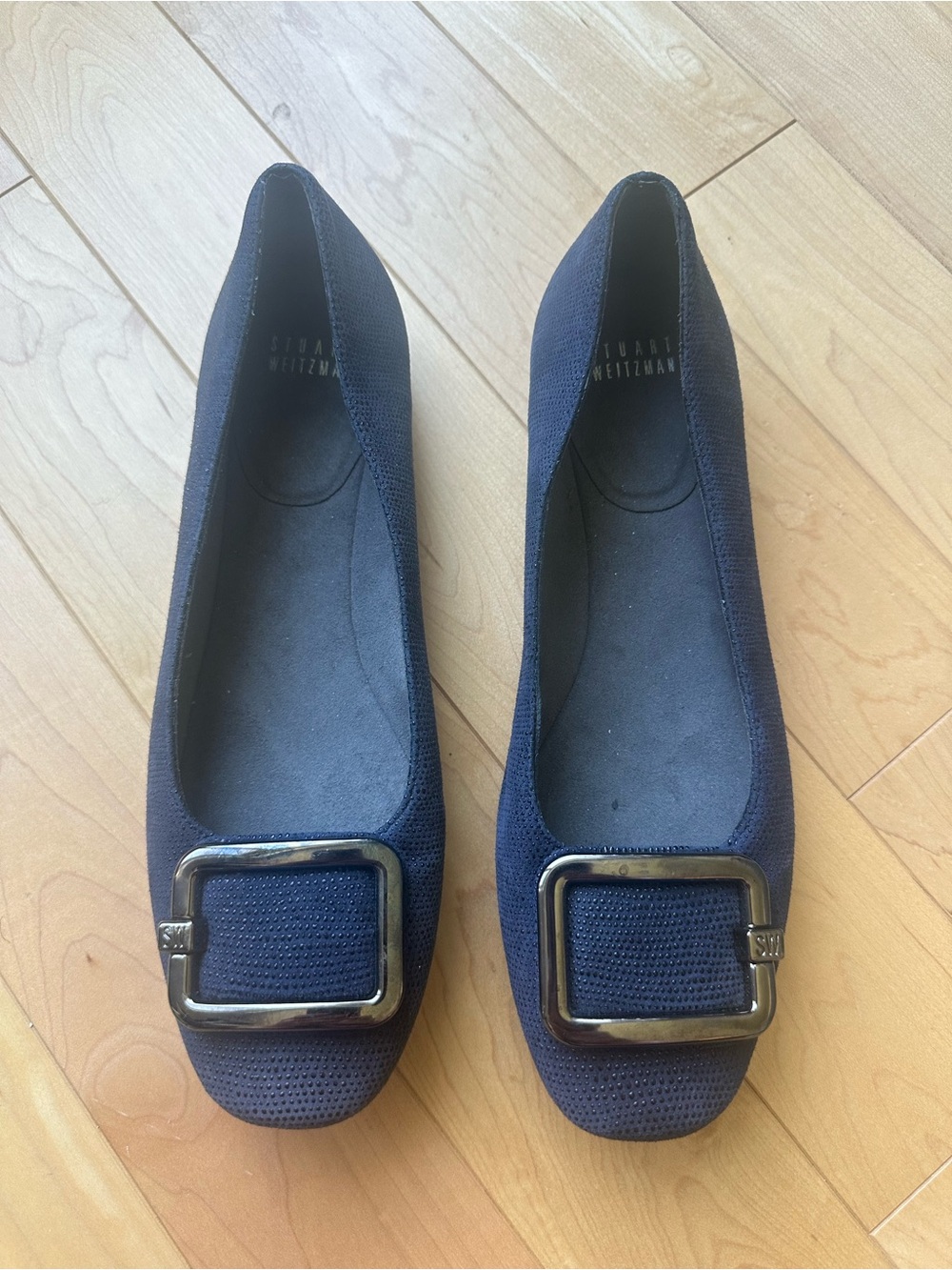 BNWOT Stuart Weitzman Navy Buckle Knit Ballet Flats - Size 8